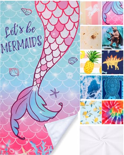 LIVILAN Mermaid Tail Beach Towel, 30??? x 60???, Cute Microfiber, Quick Dry, Absorbent, Sand Free, Lightweight for Girls, Kids, Ideal for Pool, Travel, Bath, Unique Mermaid Gifts