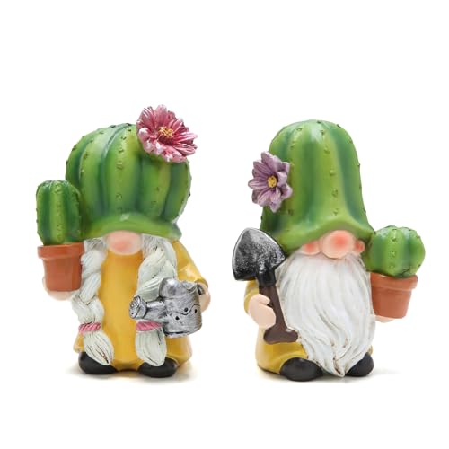 Hodao Resin Cactus Garden Decor Gnomes Figurines Spring Summer Decorations Green Plant Elf Tiered Tray Decor Cacti Flower Gnome Southwest Style Gifts Desert Decoration Outdoor Statues (Cactus)