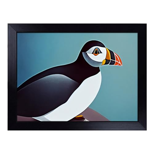 Lap Tray with Bean Bag Cushion, Delightful Puffin Bird - Handmade in the UK, Raised Wooden Edge, Padded Cushion, Heat-Resistant Wipe-Clean Surface, for Meals, Laptops and Crafts