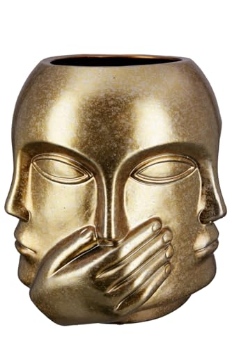 Gilde Ceramic Face Vase - Antique Gold, 23 cm Height, Waterproof, Made in Europe