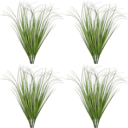 Artificial Shrubs Bushes Fake Plastic Tall Wheat Grass 16 Bundles, Faux Greenery Plants for Indoor Outdoor D??cor Home Garden Verandah Kitchen Office Wedding Christmas DIY Decoration Green Leaves 16p