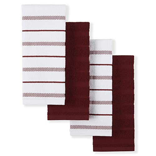 "KitchenAid Albany Kitchen Towel 4-Pack Set, Cotton,Smoked Paprika Red/White, 16""x26"""