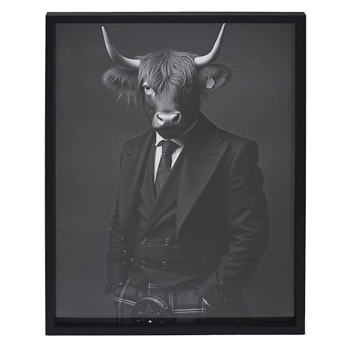 Lesser & Pavey Wall Art Highland Cow In Suit for Living Room Decor & Bedroom Walls - Stylish Canvas Wall Art for Decorative Home Accessories - Lovely Birthday Gifts for Women & Men
