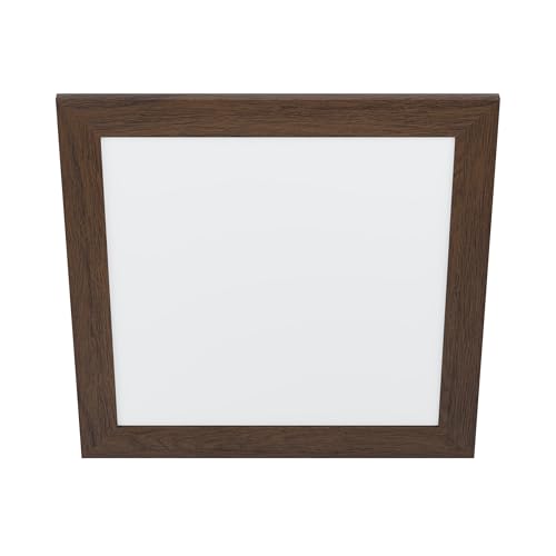 Eglo Flush Ceiling Light Piglionasso, LED Panel with Decorative Wooden Dark Brown Frame, Square Kitchen, Office and Hallway lamp, Neutral White Lighting, 19.7 inches