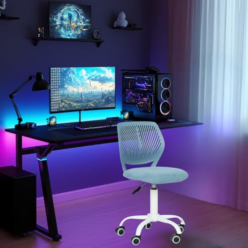 FurnitureR Ergonomic Gaming Chair, Mesh Back Office Chair with Wheels, Light Blue, Height Adjustable