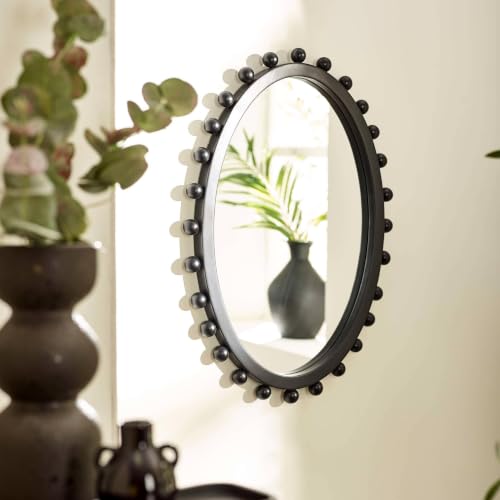 Julian Bowen Hendrix Wall Mirror, Oval, Beaded, Black - H67 x W46 - Modern Mirror with Unique Beaded-Edge Frame for Bedroom & Living Room, No Assembly Required