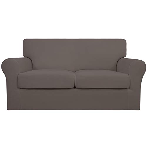 Easy-Going Pack of 3 Stretch Slipcovers for Dogs, Washable Sofa Cover for 2 Separate Cushion Sofas, Elastic Furniture Protector for Pets Children (Loveseat, Taupe, M)