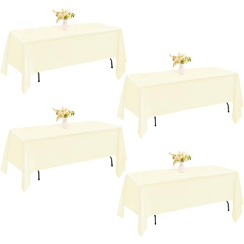JALANCY 4 Pack Rectangle Tablecloth for 6 Foot Tables Washable Polyester Table Cover for Wedding Dining Table Parties Banquet???60x102 Beige???