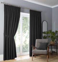 Fusion Blackout Curtains – Pencil Pleat – Thermal Insulated Drapes – W66 x L90 (168 x 229cm) – Plain Black – 2 Panels – Bedroom & Living Room Window Treatment – Light Blocking & Privacy