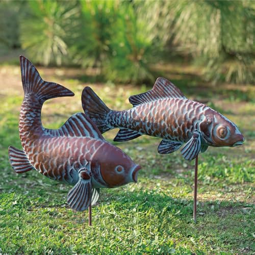 G/N CLYB Set of 2 Garden Pond Koi Fish Statue Antique Copper Koi Fish Sculpture Decor Outdoor Sculptures & Statues Gifts Metal Koi Figurine Ornaments for Patio Backyard Home Kitchen Decorations