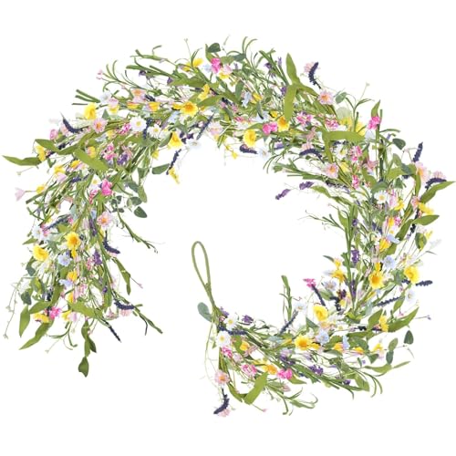 HUAESIN 6FT Artificial Daisy and Lavender Flower Garland, Faux Floral Hanging Vine for Baby Shower Wedding Mantle Fireplace Table Centerpiece Decor
