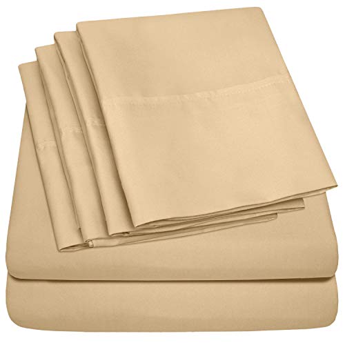 Full Size Bed Sheets - 6 Piece 1500 Supreme Collection Fine Brushed Microfiber Deep Pocket Full Sheet Set Bedding - 2 Extra Pillow Cases, Great Value, Full, Camel