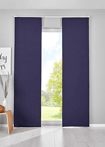 Gardinenbox Newyork 202020680-2 Set of 2 Blackout Sliding Curtains, H x W 145 x 60 cm, Blue Panel Curtains, Opaque Thermal Sliding Curtain
