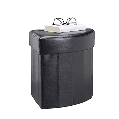 Relaxdays Corner Storage Ottoman, Folding Padded Stool with Storage Space, Modern Footstool HWD 38 x 38 x 38 cm, Black