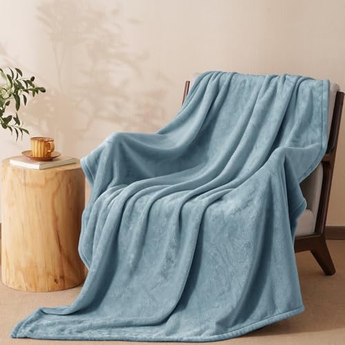 "PHF No Shed No Pilling Fleece Throw Blanke -Ultra Soft Lightweight & Cozy Bed Blanket, Plush Anti-Stati Microfiber, Thows for Sofa, Couch, 1 Piece, 50"" x 60"", Dusty Blue"