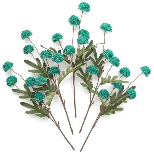 Floroom 5pcs Teal Green Faux Silk Mums Artificial Flowers, Bulk Fake Small Mini Chrysanthemums with Stems for DIY Wedding Centerpieces Floral Arrangements Vase Fillers Home Decorations