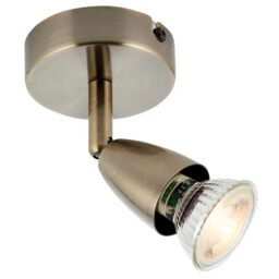 National Lighting Amalfi Single Decorative Antique Brass Finish GU10 LED Compatible Adjustable Ceiling Wall Spotlight