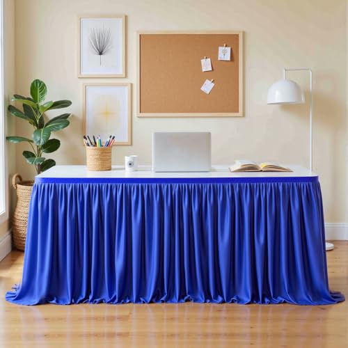 Little Funny 12ft Royal Blue Table Skirt Rectangle Table Polyester Pleated Desk Skirt for Teacher Desk Dorm Ruffle Table Skirt Wedding Birthday Party Baby Bridal Shower Banquet Table Decoration