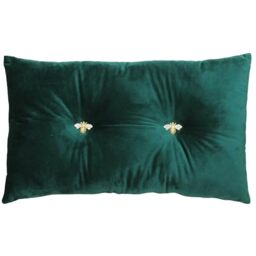 Paoletti Bumble Polyester Filled Cushion – Luxury Ruched Velvet Jewelled Bee Button Decorative Pillow (Emerald – 30x50cm)