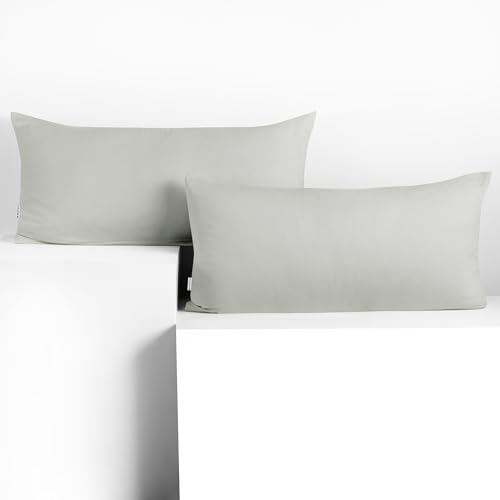 DecoKing Set of 2 Pillowcases 40 x 80 cm, Jersey Knit, 100% Combed Cotton, zip closure, color Silver, Amber