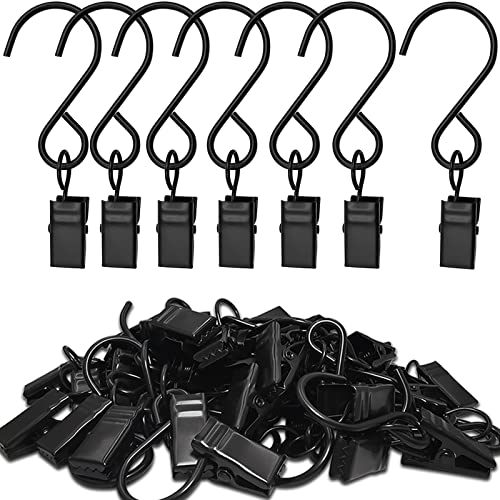 AMZSEVEN Stainless Steel S Hooks Curtain Clips, 50 Pack Hanging Party Lights Clips, Hangers Gutter Photo, Art Craft Display, 3 Inch Long, Black