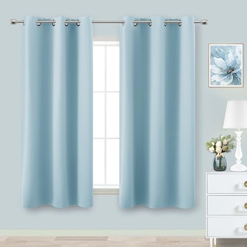 KOUFALL Light Blue Grommet Insulated Thermal Room Darkening Blackout Curtains 42X54 Inches Long