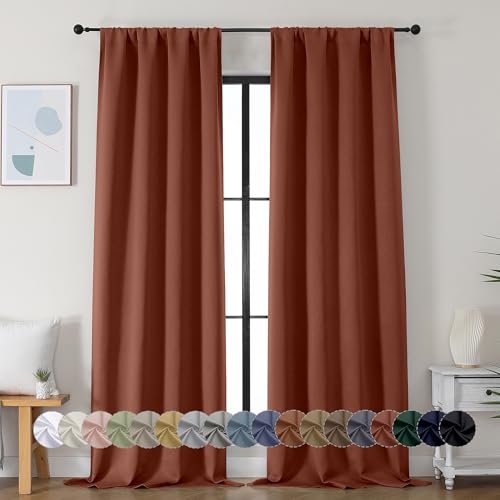 Simplebrand Ava Terracotta Blackout Curtains for Bedroom 90 Inches Long 2 Panels Set, Solid Privacy Energy Saving Living Room Window Treatment Curtains Blackout Drapes, W40 x L90 Inch, Terracotta