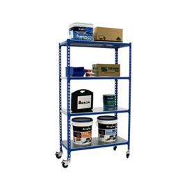 Simon Rack Garage Shelving Units with Wheels 1575x1000x400 mm, 4 Tier Steel Rack, 75 kg per Shelf, Blue/Galvanised - Simonclick
