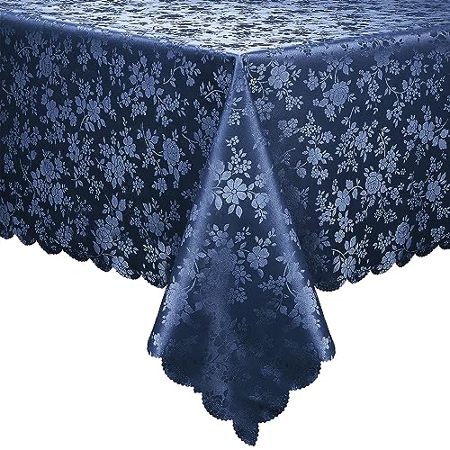 "Smiry Rectangle Table Cloth, Waterproof Heavy Duty Vinyl Tablecloth, Wipeable Washable Table Cover for Kitchen and Dining Room (Navy Blue, 54"" X 108"")"