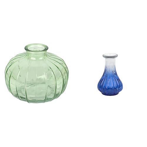 Talking Tables Green Glass Bud Vase for flowers, s & Talking Tables Small Blue Recycled Glass Bud Vase Table Decor Bundle