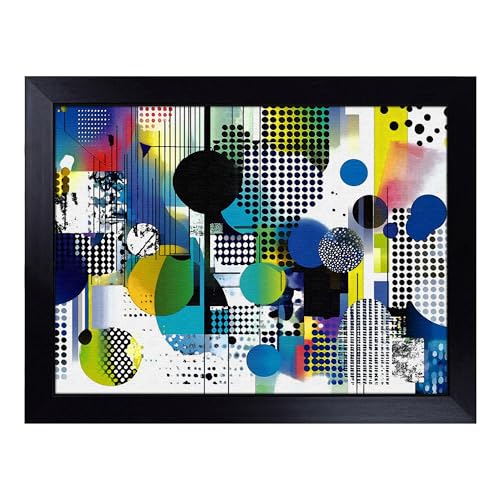 Lap Tray with Bean Bag Cushion, Bold Futuristic Pattern - Handmade in the UK, Raised Wooden Edge, Padded Cushion, Heat-Resistant Wipe-Clean Surface, for Meals, Laptops and Crafts