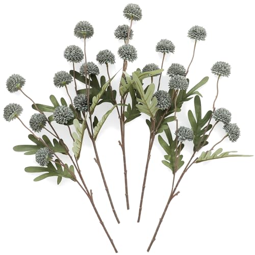 Floroom 5pcs Dusty Sage Green Faux Silk Mums Artificial Flowers, Bulk Fake Small Mini Chrysanthemums with Stems for DIY Wedding Centerpieces Floral Arrangements Vase Fillers Home Decorations