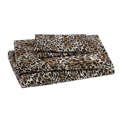 Elite Home Products Microfiber 90 GSM Whimsical Printed Deep-Pocketed Sheet Set, Zara Leopard, King