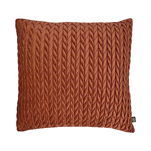 Laurence Llewelyn-Bowen Velvet Cushion – Bronze Plaited Design – 43x43cm Decorative Throw Pillow with Filling – Amory Collection – Soft Textured Crochet for Bed, Chair, or Lounge