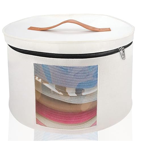 Memfish Hat Box-Hat Boxes for Women Storage Travel Hat Box Large Round Hat Carrier Case Organizer Wide-Brim Cowboy Men Cowboys Caps Clothes Closet Storage Foldable Hat Box with Lids(1-White), MF123