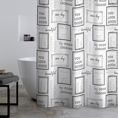 Catherine Lansfield Relax and Unwind 180x180cm Shower Curtain Grey/Black