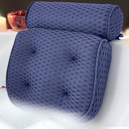 AEROiVi Luxury Bath Pillows for Tub???Bath Pillow Bathtub Pillows for Head and Neck Support Bath Cushion Made from Soft Spacer Mesh Material with Suction Cups (Dark Blue)