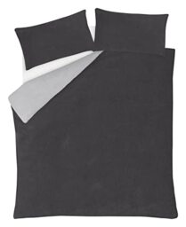 Sleepdown Reversible Teddy Fleece Thermal Warm Cosy Super Soft Duvet Cover Quilt Bedding Set with Pillow Cases - King (220cm x 230cm) - Grey/Charcoal, 5056242826569