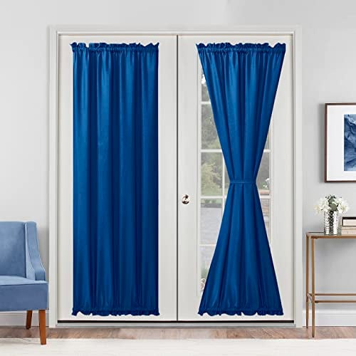 Hiasan French Door Curtains Privacy, Rod Pocket Semi Sheer Front Curtain for Door Window, 1 Panel (Royal Blue, W 24 inch x L 72 inch)