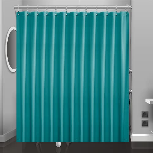 Eazzier Bath Teal Plastic Shower Curtain Or Liner, 72x72 Inch Lightweight Blue Green Coral Plastic Bathroom Shower Showroom Inner Curtain with Rustproof Metal Grommet Holes and Weighted Magnets
