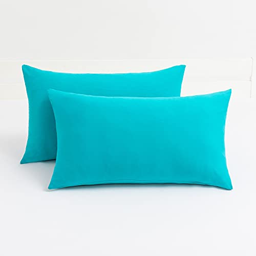 Stretch Pillowcases, Jersey Knit and Hotel Closure, Pillow Covers with Ultra-Soft T-Shirt-Like Polyester Blend Fabric, Suitable for Queen Size or Standard Size, Set of 2, Turquoise