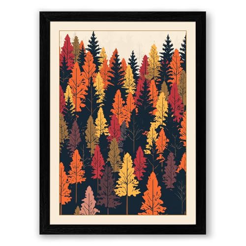 Autumn Forest Canopy Boho Framed Wall Art Print A3 (42×29.7cm) Black, Wall Decor for Living Room, Bedroom, Office & Home, Ready to Hang, Art Gift