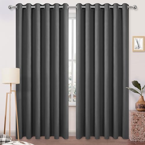 DWCN Blackout Curtains for Bedroom & Living Room, Thermal Room Darkening Drapes, Solid Grommet Extra Wide Panels, Dark Grey, W70 x L84 Inch, Set of 2