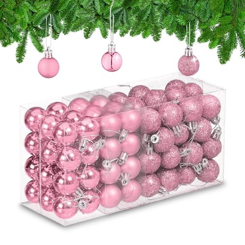 Relaxdays Christmas Baubles Set of 96, Glittering, Matt and Sparkles, Plastic, Traditional Spheres, Decorations, Pink, 4 x 3 x 3 cm