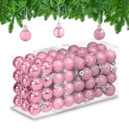 Relaxdays Christmas Baubles Set of 96, Glittering, Matt and Sparkles, Plastic, Traditional Spheres, Decorations, Pink, 4 x 3 x 3 cm