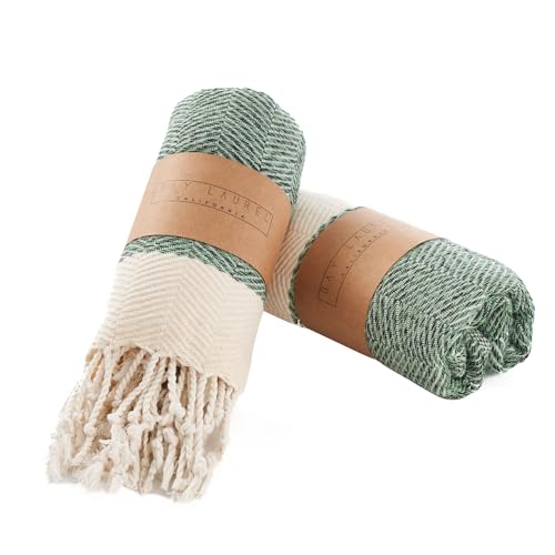 BAY LAUREL Turkish Hand Towel ??? Pack of 2 - Soft & Absorbent Decorative Towels for Bathroom, Hand, Face, Hair, Gym, Yoga, SPA, Kitchen & Tea (Army Green, Herringbone 15x26 Inches (Set of 2)