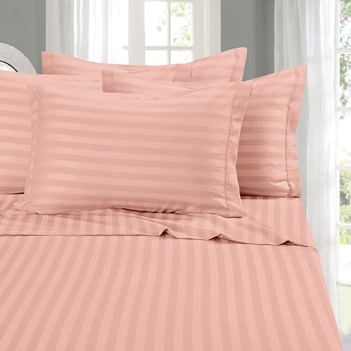 Elegant Comfort Softest and Coziest 4-Piece Sheet Set - 1500 Premium Hotel Quality Microfiber - Deep Pocket, Wrinkle Resistant 4-Piece Damask Stripe Bed Sheet Set, Twin XL, Dusty Rose