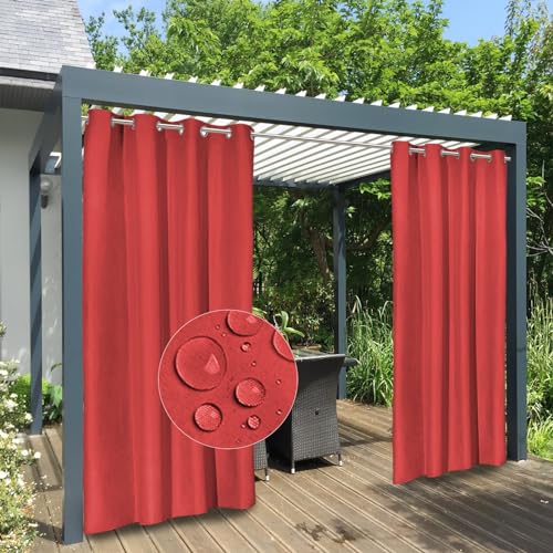 Easy-Going 100% Waterproof Outdoor Curtains 54x120 inch, Red - Windproof Weatherproof Premium Thick Outdoor Privacy Grommet Top Panels for Patio, Gazebo and Pergola 2 Panels