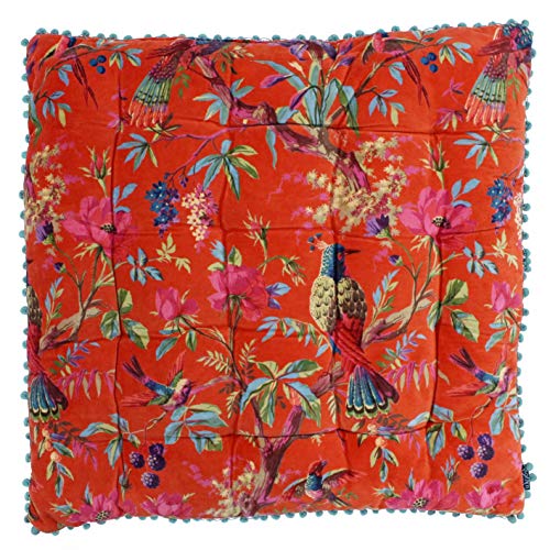 Riva Paoletti Paradise Filled Floor Cushion Orange Colourful Bird