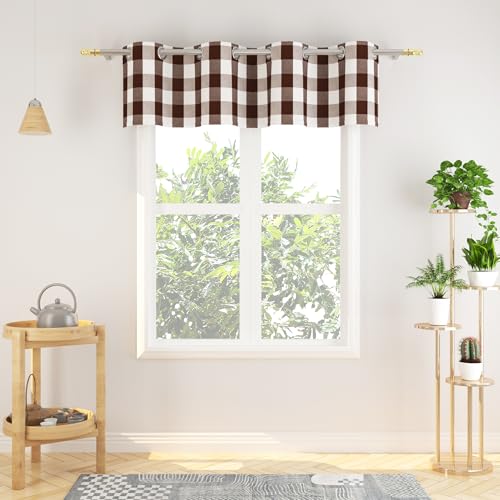 NATUS WEAVER Valance 18 inch Buffalo Check Curtain Valance Gingham Plaid Living Room Window Curtain Panels Bedroom Checker Drapes Grommet Top Window Treatment 1 Panel Brown and White
